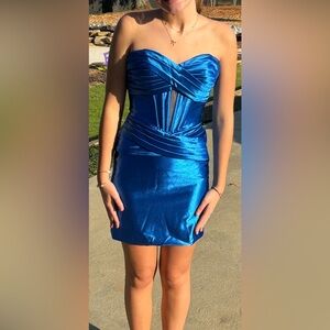 Elegant Blue Satin Dress